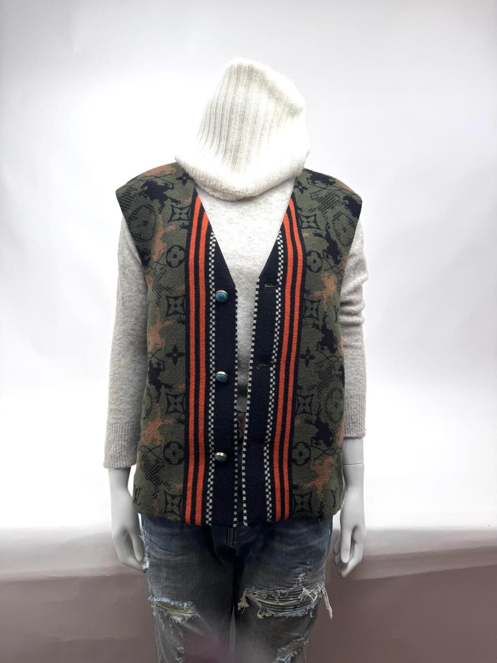 Louis Vuitton Monogram Bull Jacquard Knit Vest Turquoise Buttons XXL